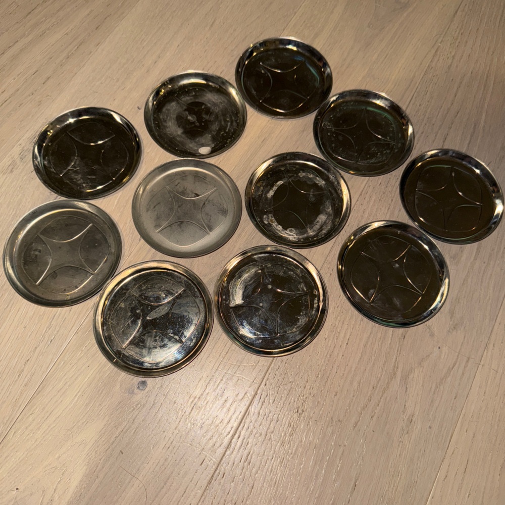 Set of 11 Vintage Inland Steel Coasters/Set of Small Caps/Vintage Inland Steel